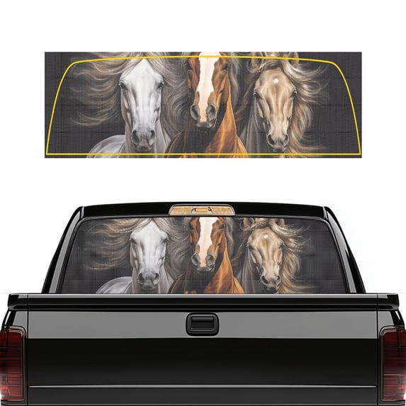 Psesaysky Wild Horse Print Vinyl Truck Rear Window Decal, 66.9 x 22.4 Inch Perforated Fade Proof Pickup Car Window Stickers for Most Pickup Trucks