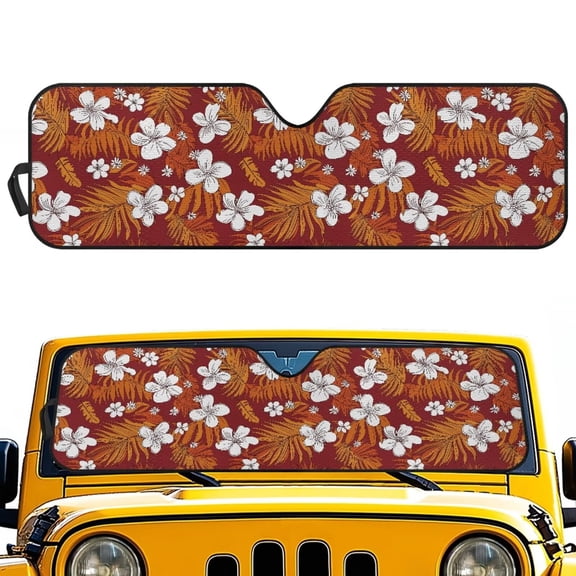 Psesaysky Windshield Sun Shade, Tropical Floral Palm Leaves Front Window Sunshade Car Accessories Universal Fit Off-road Vehicle Truck Sun Visor Protector, Keep Car Cool, Orange