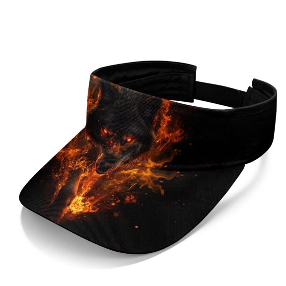 Psesaysky Wolf Flame Print Open Top Visor Cap Adjustable Lightweight Quick Dry Women Men for Beach Golf Running Walking Sports