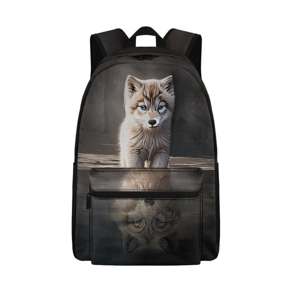 Psesaysky Wolf Reflection Art Backpack Supplies Elementary School Bag for Teen Boys and Girls 17 Inch Large Capacity Book Bag for Travel, Hiking Rucksack