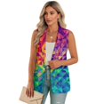 thumbnail image 1 of Psesaysky Women Single Button Vest Crop Color Geometric Print Sleeveless V Neck Lightweight Waistcoat with Pockets Trendy Blazers for Women, Size 3XL, 1 of 6
