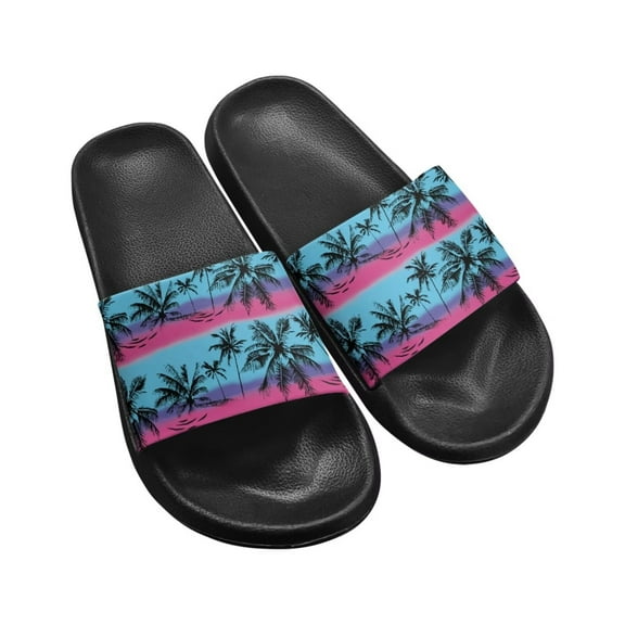 Psesaysky Women's Beach Slide Sandals Summer Outdoor Slip-on Sandals House Slippers Non-Slip Comfortable Lightweight Sandals Shoes for Family Black Sole Size 9