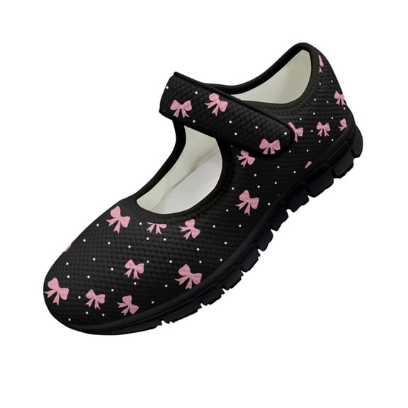 Psesaysky Women's Bow Printed Casual Shoes Lightweight Comfortable Black Walking Shoes Fashion Printed Shoes for Valentine's Day Gift for Wife Girlfriend