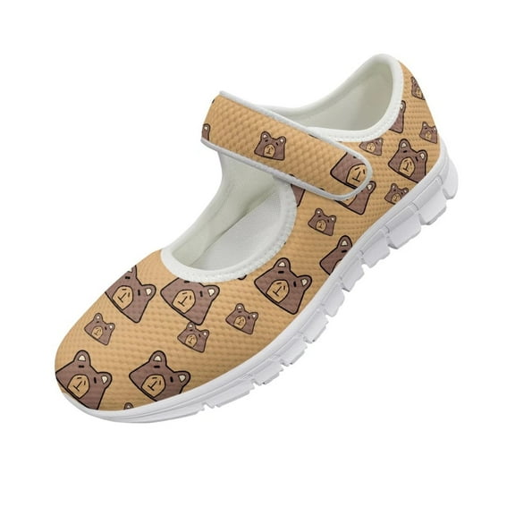 Psesaysky Women's Brown Bear Casual Shoes Lightweight Breathable Walking Shoes Hook & Loop Shoes Fashion Durable Printed Shoes