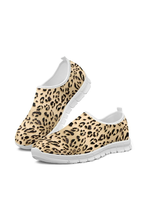 Women's Casual Shoes Comfort Low Top Breathable Slip On Sneakers Leopard Print Hiking Shoes