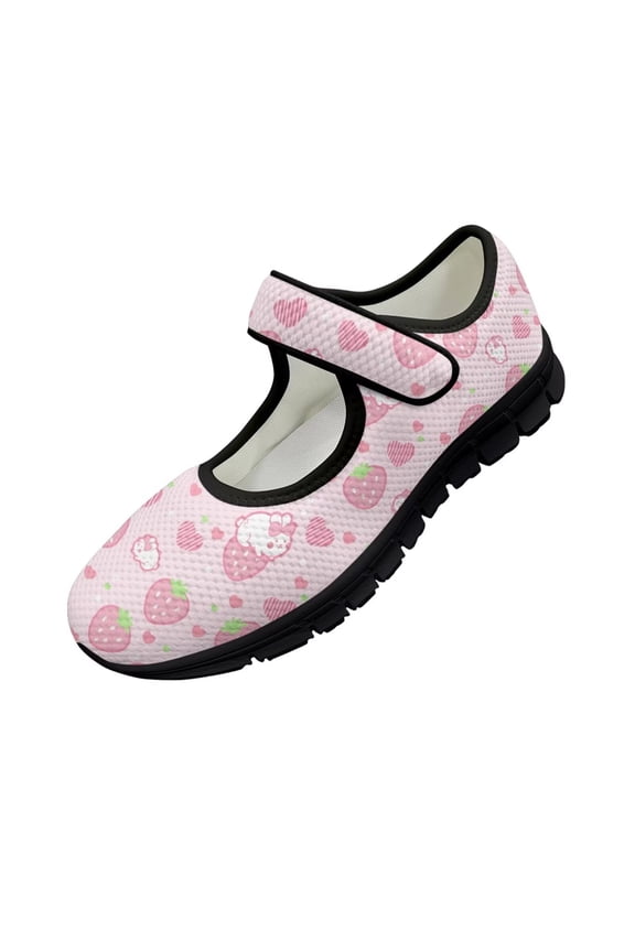 Women's Casual Shoes with Strawberry Rabbits Comfortable Convenient Velcro Sneakers for Girls Students Size 5.5-10