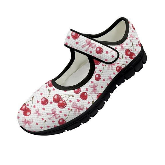 Psesaysky Women's Cherry Casual Shoes Lightweight Comfortable Walking Shoes Hook & Loop Shoes for Ladies and Big Girls Easy to Wear