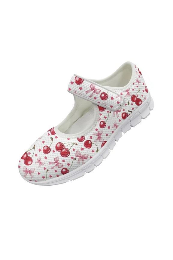 Women's Cherry Casual Shoes Lightweight Comfortable Walking Shoes Hook & Loop Shoes for Ladies and Big Girls Easy to Wear