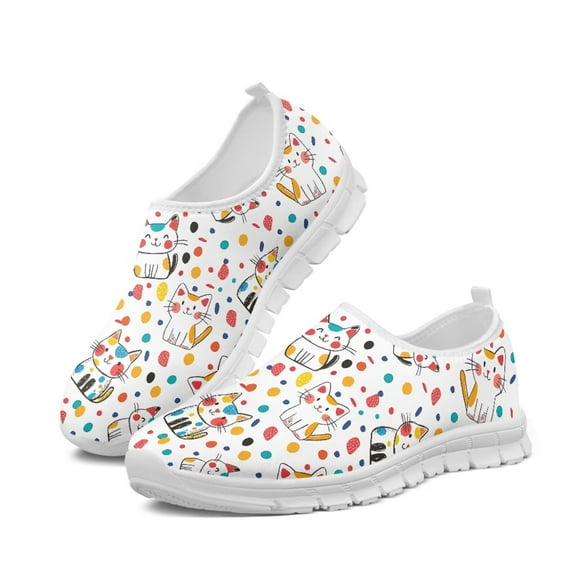 Psesaysky Women's Colorful Cats Loafers Stylish Comfortable Slip-on Casual Shoes for Big Girls Size 5.5-11.5