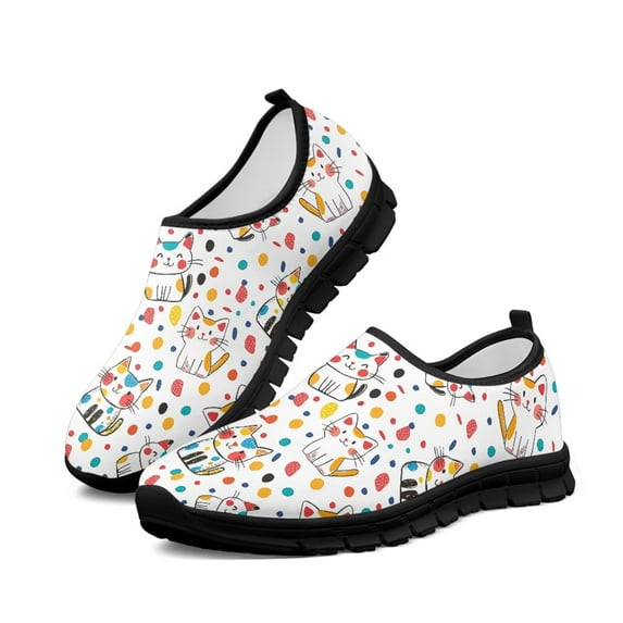 Psesaysky Women's Colorful Cats Loafers Stylish Comfortable Slip-on Casual Shoes for Big Girls Size 5.5-11.5