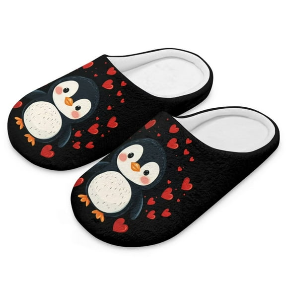 Psesaysky Women's Cute Penguin Print Closed Toe Slippers for Women Soft Sole Cotton Slide Lightweight Indoor Slippers Bedroom Shoes, Size 4.5-5.5