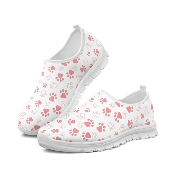 Psesaysky Women's Dog Paw Printed Casual Shoes Lightweight Breathable Slip on Walking Shoes for Girls Students Comfort Non-Slip Loafers Tennis Sneakers White Sole Size 10