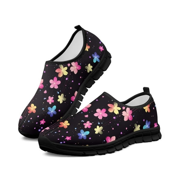 Psesaysky Women's Fashion Sneakers Low Top Casual Walking Shoes Slip on Loafers with Cherry Blossom Comfort Non Slip Everyday Shoes Gift for Daughters Ladies Black Sole Size 6