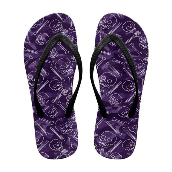 Psesaysky Women's Flip Flops Purple Anti-Slip Lightweight Printed Sandals with Skeletons for Beach Swimming Pool for Shower