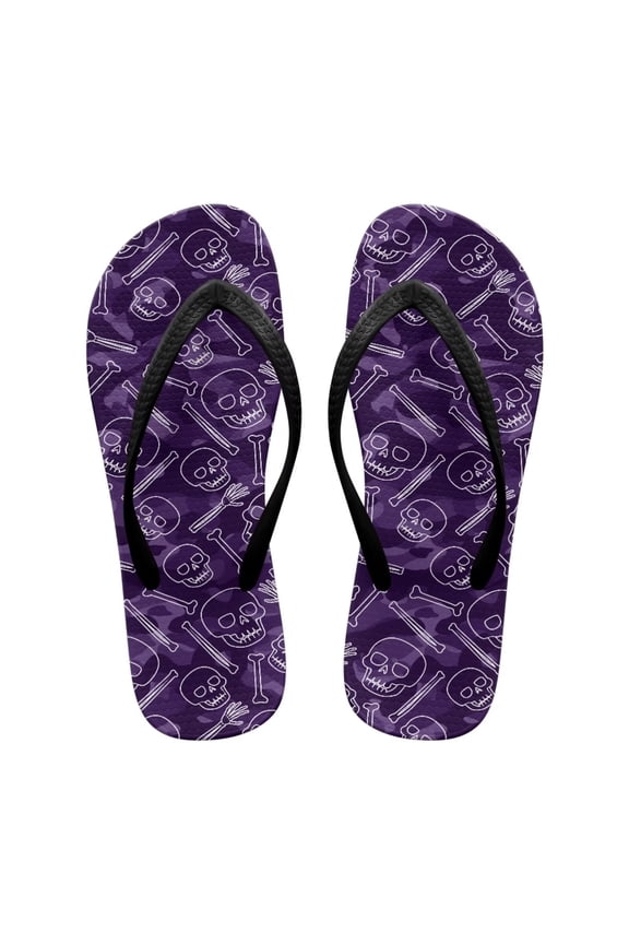 Women's Flip Flops Purple Anti-Slip Lightweight Printed Sandals with Skeletons for Beach Swimming Pool for Shower
