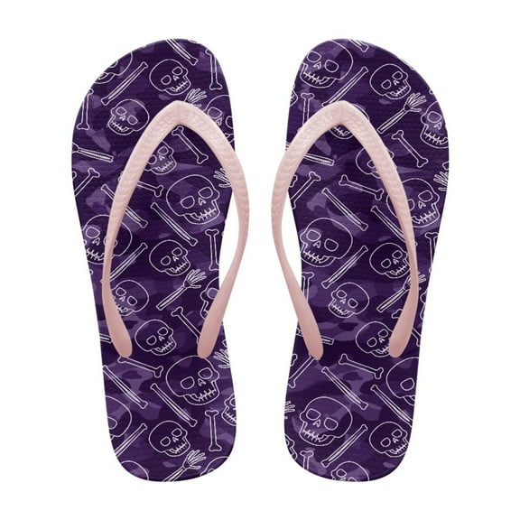 Psesaysky Women's Flip Flops Purple Anti-Slip Lightweight Printed Sandals with Skeletons for Beach Swimming Pool for Shower