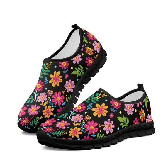 Psesaysky Women's Floral Casual Shoes Comfortable Breathable Slip on Sneakers Everyday Walking Shoes Suitable for All Seasons