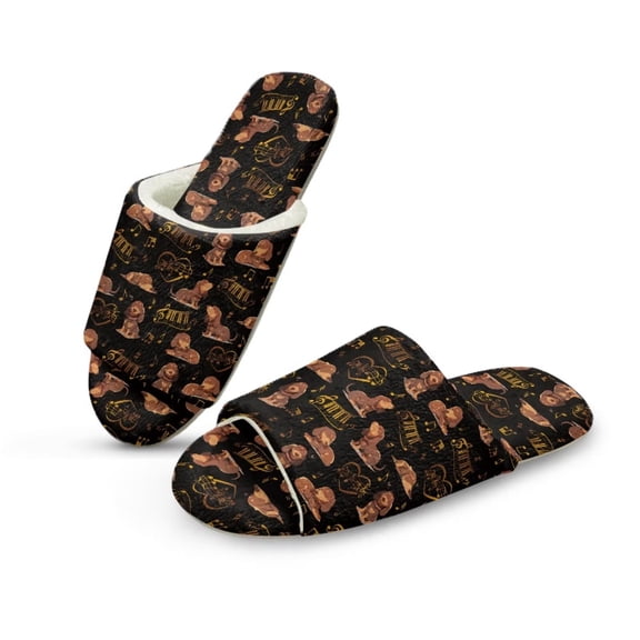 Psesaysky Women's Indoor Slippers Brown Dachshund Dog Print Fuzzy House Slippers for Women Open Toe Slide for Ladies Bedroom Shoes, Size 6-7