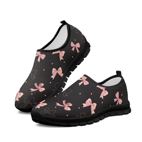 Psesaysky Women's Low-Cut Casual Shoes Bowknot Pattern Loafer Shoes for Women Slip on Lightweight Comfortable Sneakers Gift for Wife Girlfiend Black Sole Size 11