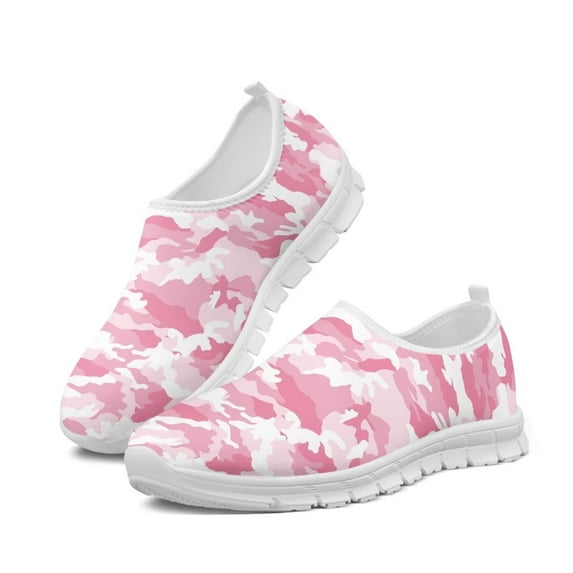 Psesaysky Women's Pink Camouflage Casual Shoes Comfortable Breathable Slip On Sneakers Everyday Hiking Shoes Suitable for All Seasons