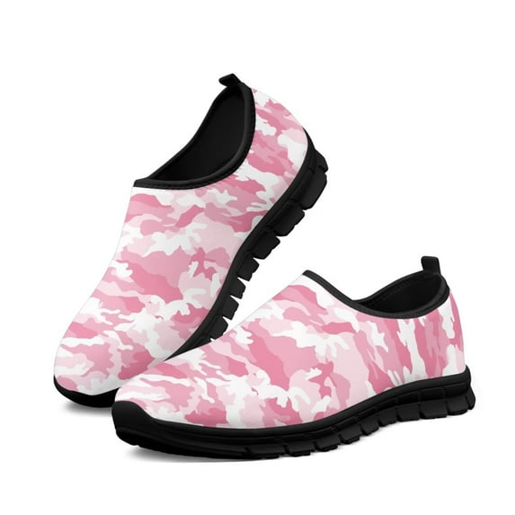 Psesaysky Women's Pink Camouflage Casual Shoes Comfortable Breathable Slip On Sneakers Everyday Hiking Shoes Suitable for All Seasons
