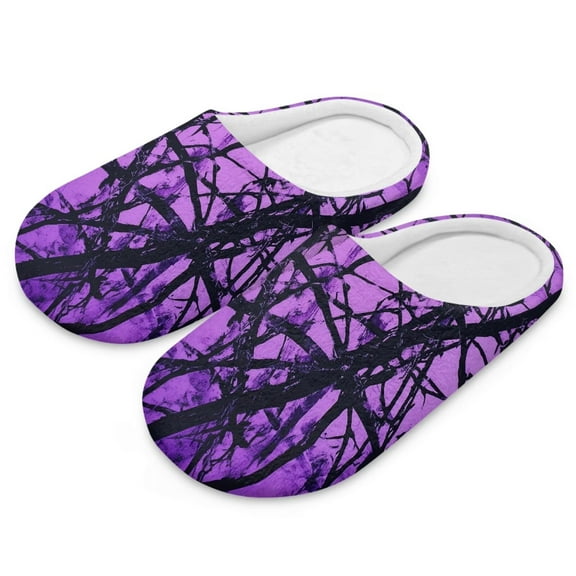 Psesaysky Women's Purple Hunting Camo Print Closed Toe Slippers for Women Soft Sole Cotton Slide Lightweight Indoor Slippers Bedroom Shoes, Size 6-7