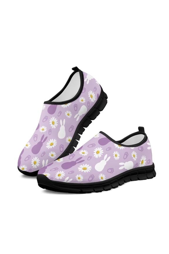Women's Purple Rabbits Sneakers for Easter Light Comfortable Slip on Casual Shoes for Girls Size 5.5-11.5