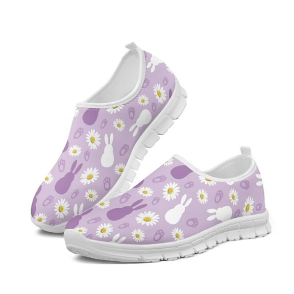 Psesaysky Women's Purple Rabbits Sneakers for Easter Light Comfortable Slip on Casual Shoes for Girls Size 5.5-11.5
