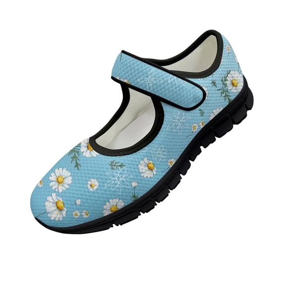 Psesaysky Women's Single Buckle Casual Shoes Blue Daisy Printed Shoes for Ladies and Big Girls Lightweight Comfortable Walking Shoes