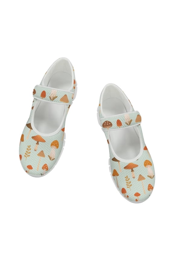 Women's Single Buckle Casual Shoes Mushroom Pattern Cozy Durable Walking Sneakers for Girls Size 5.5-10
