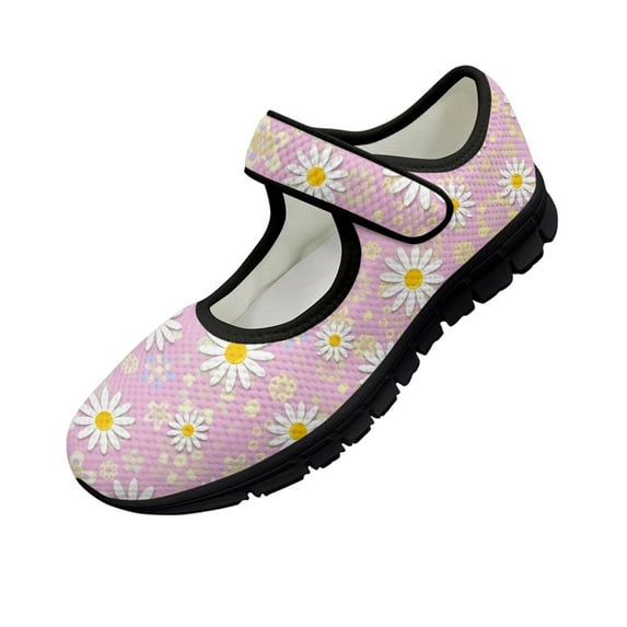 Psesaysky Women's Single Buckle Casual Shoes Pink Daisy Printed Shoes for Ladies and Big Girls Lightweight Comfortable Hook & Loop Walking Shoes