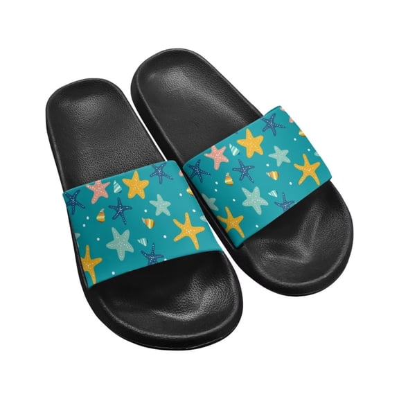 Psesaysky Women's Slide Sandals Starfish Beach Casual Slippers Comfort Lightweight Summer Slides for Teen Girls Shower Shoes Suitable for Indoor Outdoor Black Sole Size 9