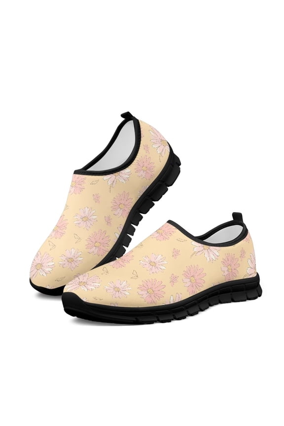 Women's Slip on Casual Sneakers Pink Small Daisy Printed Shoes for Girls Non Slip Breathable Walking Shoes for Spring and Autumn with Arch Support Black Sole Size 8