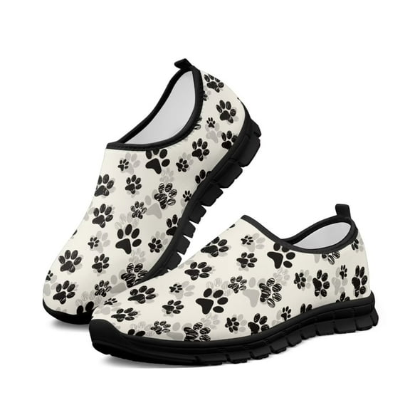 Psesaysky Women's Slip on Loafers Dog Paw Printed Sneakers Walking Shoes for School Daily Wear Fashion Lightweight Non Slip Causal Shoes with Arch Support for Big Girls Black Sole Size 8.5