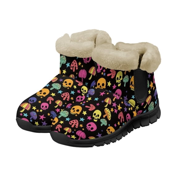 Psesaysky Women's Slip-on Snow Boots with Skeleton Pattern Fashion Warm Comfortable Plush Boots for Girls Size 6-12
