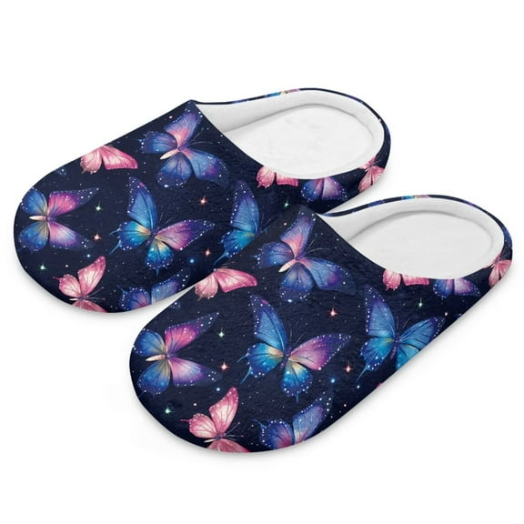Psesaysky Women's Slippers Butterfly Starry Sky Print Fuzzy House Slippers for Women Indoor Closed Toe Slide for Ladies Bedroom Shoes, Size 6-7
