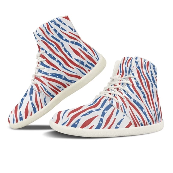 Psesaysky Women's Sneakers with Flag Stripes High-Top Minimalist Barefoot Shoes For Women Wide Width Durable Casual Shoes
