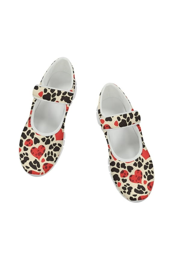 Women's Soft Comfortable Casual Shoes Leopard Print Love Sneakers for Ladies Girls Hook & Loop Size 5.5-10