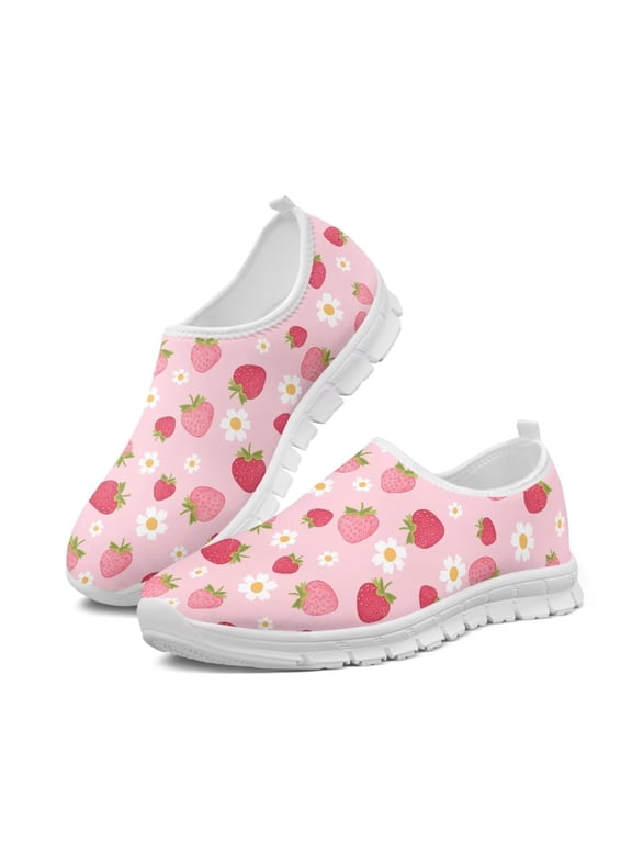 Women's Strawberry Daisy Printed Shoes Slip on Loafers Anti-Slip Breathable Walking Shoes Size 5.5-11.5
