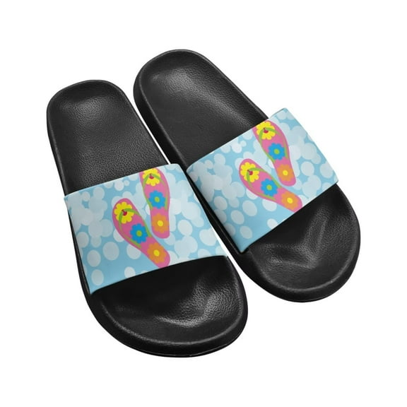 Psesaysky Women's Summer Printed Sandals Comfortable Wear-Resistant Beach Sandals for Big Girls Ladies Non-Slip House Slippers Suitable for Indoor Outdoor Black Sole Size 8.5