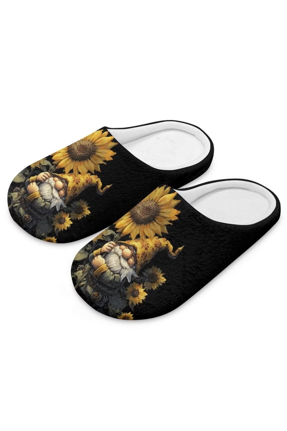 Women's Sunflower Dwarf Print Closed Toe Slippers for Women Soft Indoor Slippers Memory Foam Bedroom Shoes, Size 6-7