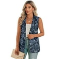 thumbnail image 1 of Psesaysky Womens Casual Vest Blue Sugar Skull Print Sleeveless Blazer Single Button Front Jacket Office Notched Lapel Trendy Blazers with Pockets, Size 2XL, 1 of 6