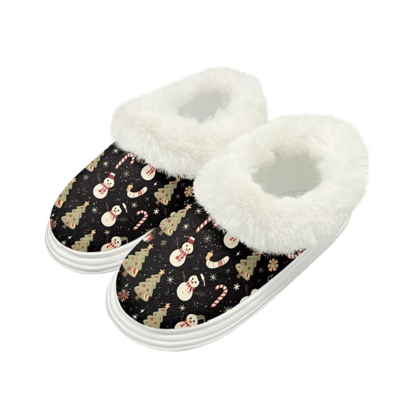 Psesaysky Womens Fuzzy Slippers Snowman Christmas Tree Print Fluffy Platform Slippers Memory Foam Indoor/Outdoor Shoes Warm Winter House Shoes, Size 9-10