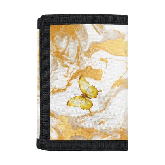 Psesaysky Yellow Butterfly Marble Decoration Wear-Resistant Trifold Card Wallet, Stretch Polyester Tri-Fold Wallets Purse Slim Children Wallets for Sports Holiday