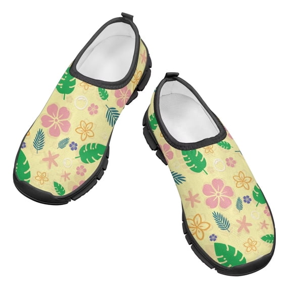 Psesaysky Yellow Casual Shoes with Flowers for Little Girls Skin-Friendly Breathable Loafers for School Size 11-15