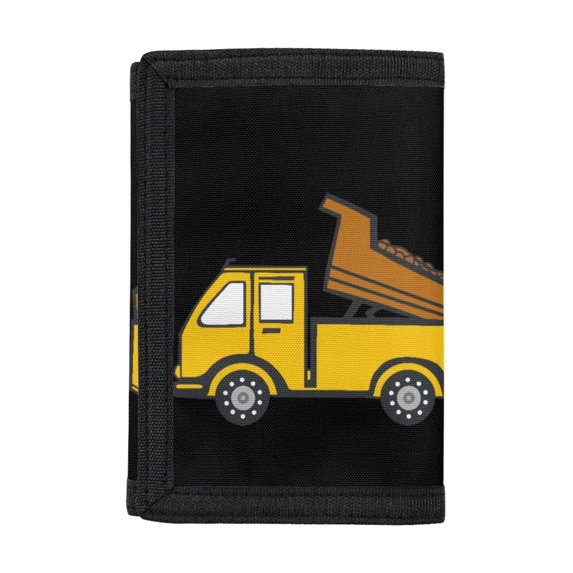 Psesaysky Yellow Dump Truck Trifold Card Wallet, Lightweight Polyester Kids Wallet for Daily Outdoor and Sports Use