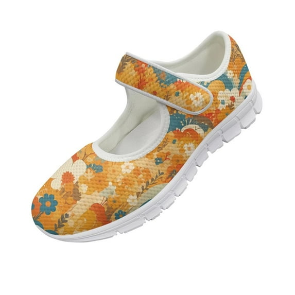 Psesaysky Yellow Floral Casual Shoes for Women Lightweight Comfortable Walking Shoes Travel Shoes Hook & Loop Easy to Wear Suitable for Spring Autumn