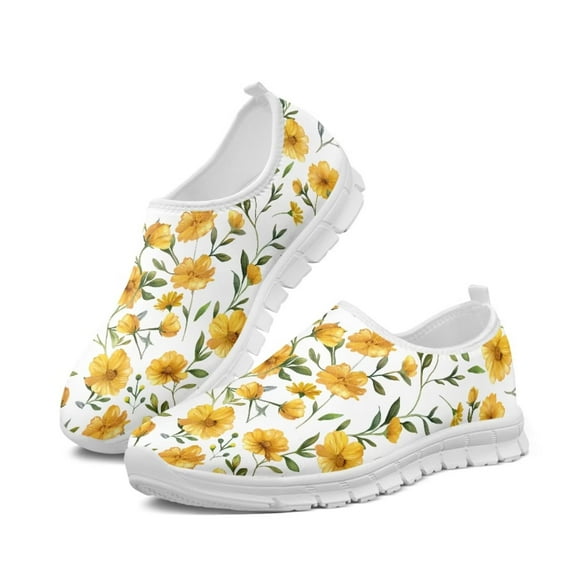 Psesaysky Yellow Flower Sneakers Lightweight Breathable Walking Sneakers Floral Printed Shoes for Women Ladies Girls