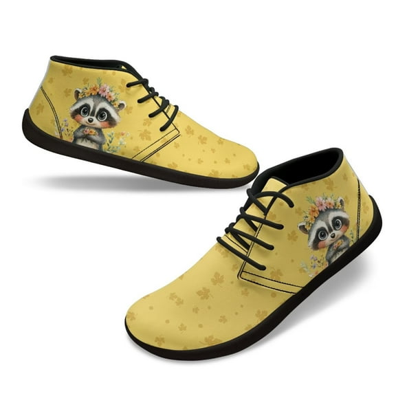 Psesaysky Yellow Mid-Top Barefoot Shoes for Ladies Big Girls Cute Raccoon Printed Sneakers for School Students Size 6-13.5