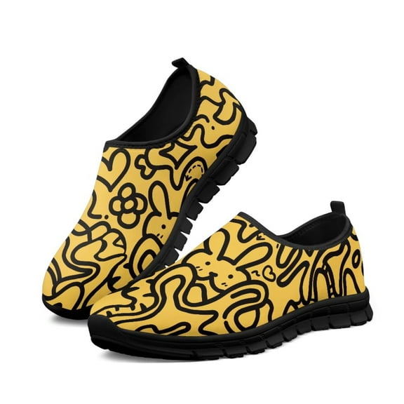Psesaysky Yellow Pattern Printed Shoes for Girls Women Low-Cut Casual Shoes Lightweight Breathable Walking Sneakers Suitable for Spring and Autumn